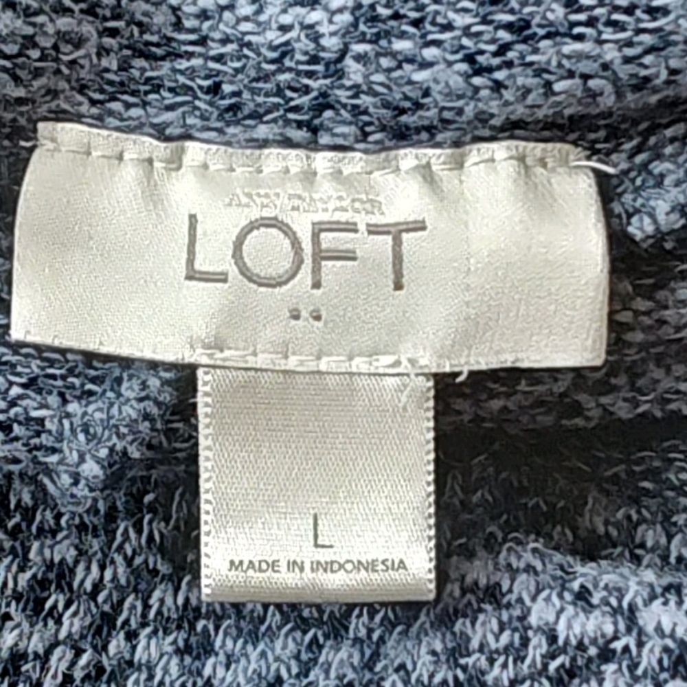 Ann Taylor Loft Cowl Neck Textured Knit Top Woman Large Blue Sweater Long Sleeve - Picture 6 of 8